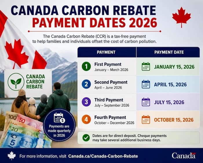 Canada carbon rebate payment dates 2026