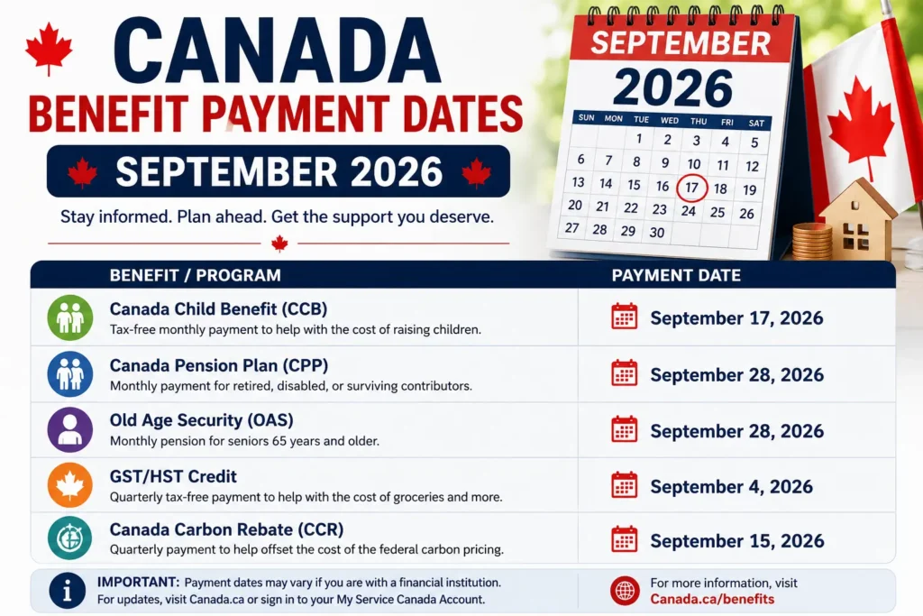 Canada Benefit Payment Dates — September 2026