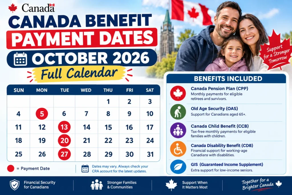 Canada Benefit Payment Dates October 2026 Full Calendar